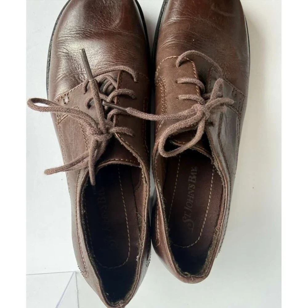 Johnston & Murphy Brown Leather Lace Up Oxford Shoes Women Size 6.5 Block Heel